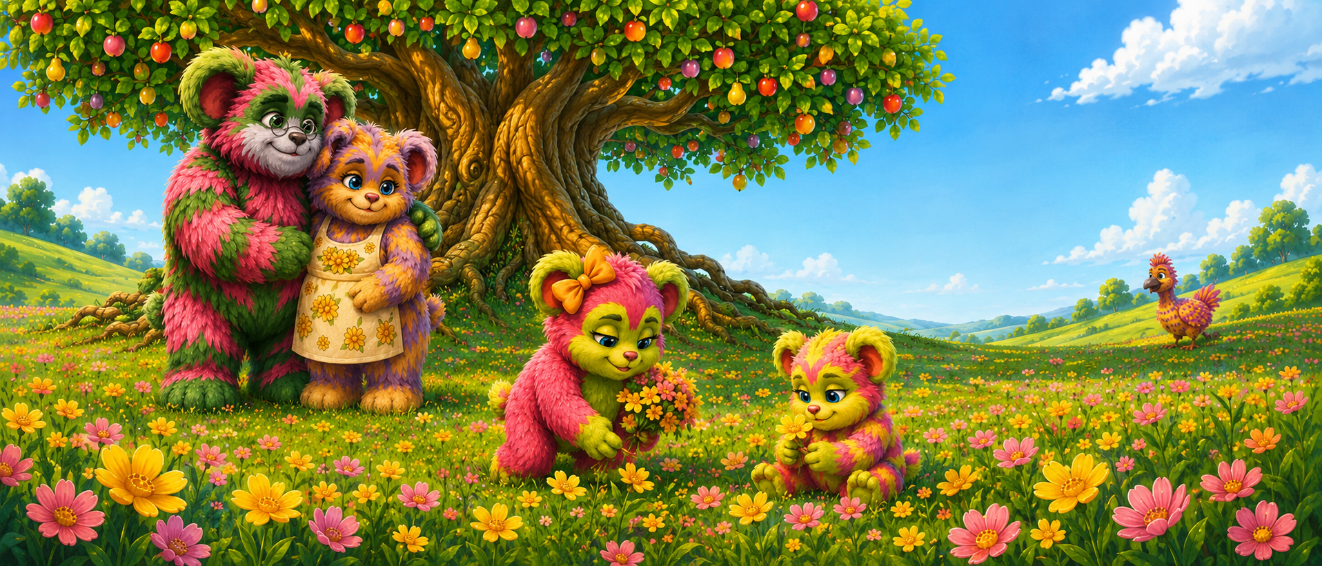 The Zufflekin family beneath the Hempshayla tree in Yumbledon Village